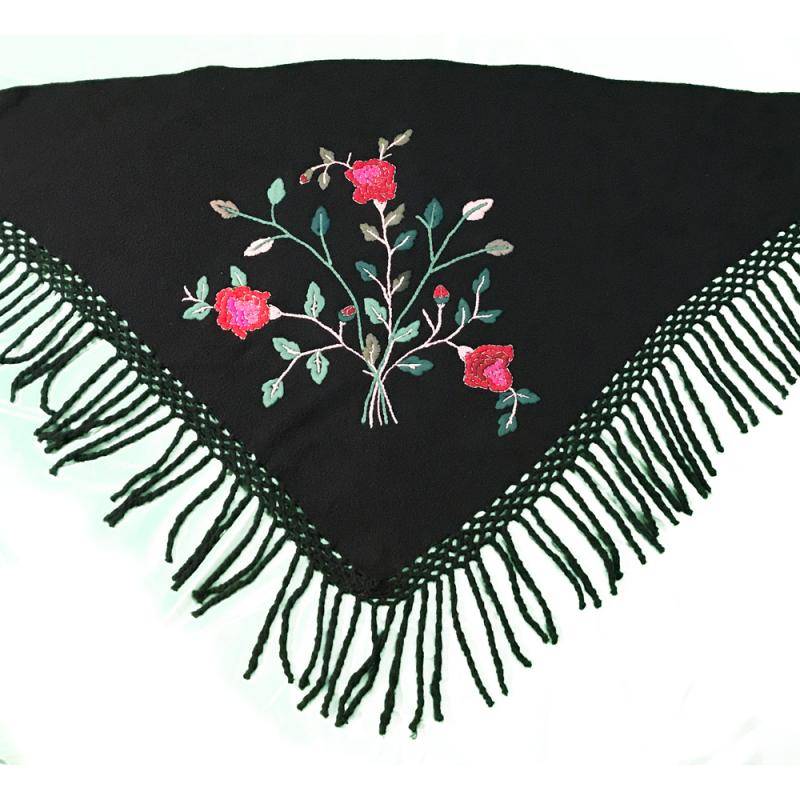 Black shawl with rose bunch embroidery