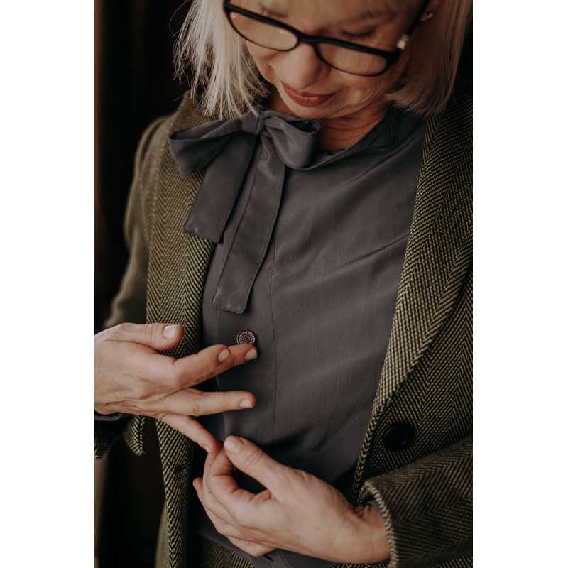 Grey Silk Clematis Blouse